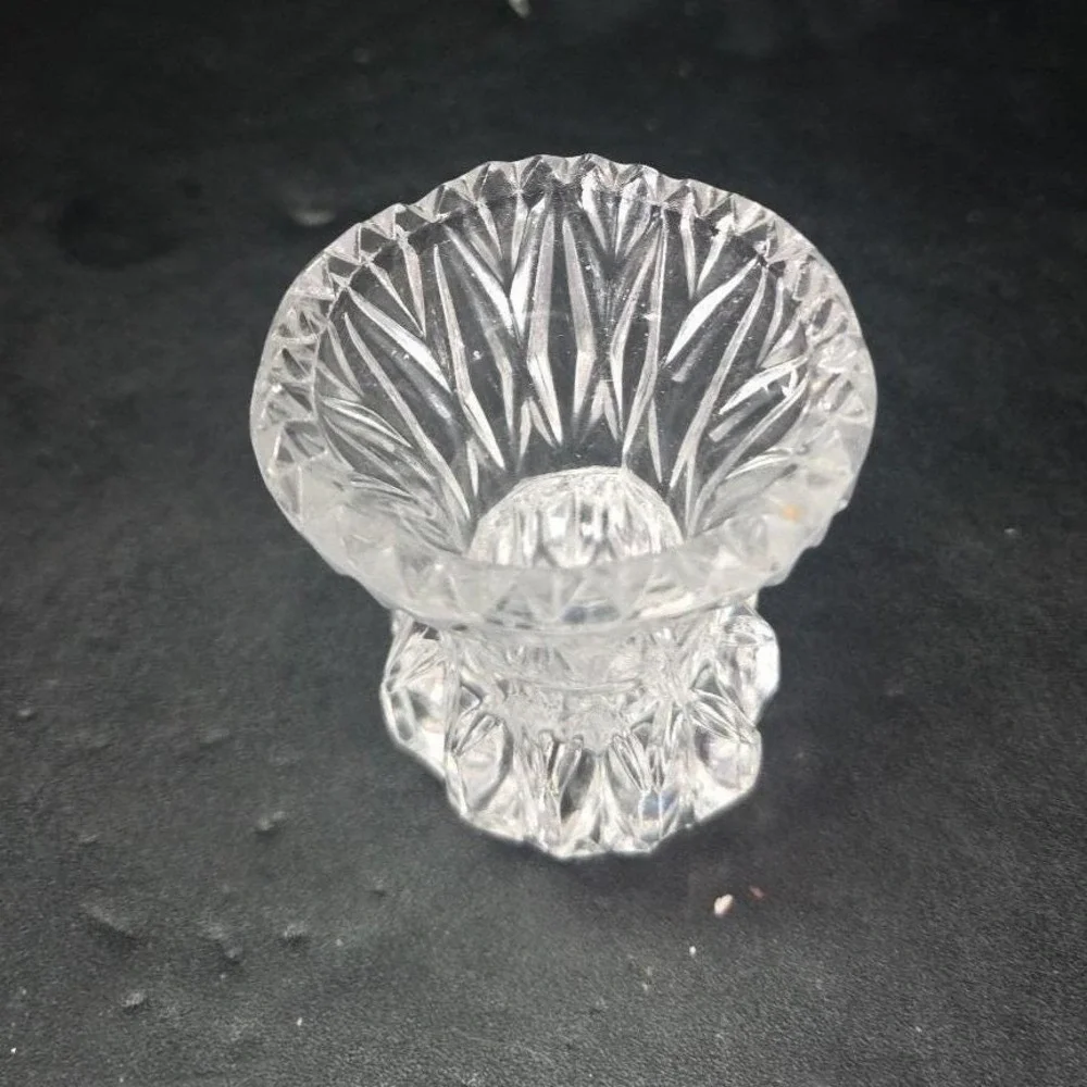 Crystal Thistle Pineapple Toothpick Holder, Vtg Glass Bud Vase, Saw Edge Design‎